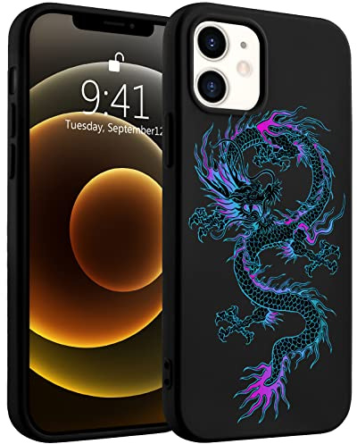 Idocolors Dragon Print Case for iPhone 13,Black Liquid Silicone Cool for Girls Boys Cases,Fashionable Soft Gel Rubber Full-Body Protective Microfiber Lining Shockproof Cover