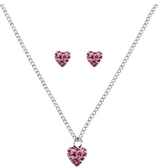 KINDER + Erw. Silber HALSKETTE + OHRSTECKERmit Kristallen ,HERZ pink 61036 (37+5cm)v bb klostermann