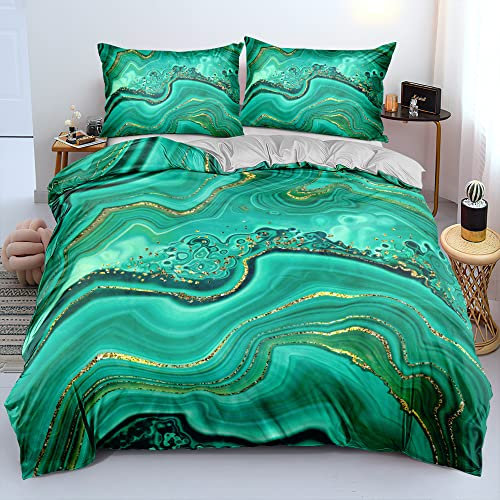 Luowei Marmor Bettwäsche 155x220 cm Grün Grau Weich Bettwäsche Set Atmungsaktiv Maschinenwaschbar Mikrofaser Bettbezüge für alle Jahreszeiten mit Reißverschluss und 2 Kissenbezüge 80x80cm