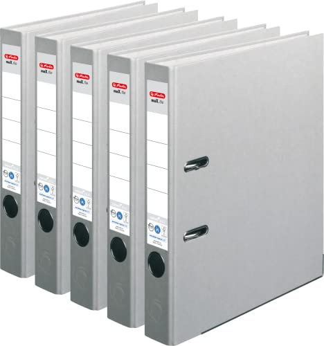 Herlitz maX.file Ordner Nature Plus Spezialpapiereinband, Kantenschutz, stabil, A4 5 cm (grau, 5 Stück)
