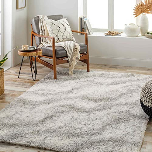 Livabliss Dili Shaggy Berber Teppich - Flauschiger Langflor Hochflor für Wohnzimmer, Esszimmer, Schlafzimmer - Groß 160x220 cm, Creme, Dunkelgrau