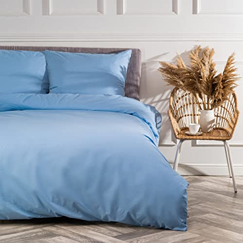 VEL VET HOME VelvetHome Deluxe Bettwäsche 135x200 Baumwolle Bettbezug 135x200 cm mit Kissenbezug 80x80 cm Hohe Qualität Bettwäsche-Set mit Reißverschluss 100% Baumwolle Made in EU Hellblau 135 x 200