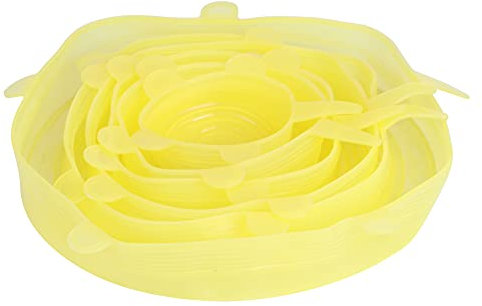 6Pcs Silicone Stretch lids Food Cover,Cling Film Alternative Reusable eco-Friendly Stretchy lids for Food and Bowl(Yellow)