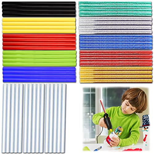 Colla a Caldo Bastoni Colorata, FainFun 55 Pezzi 7*100MM Colla a Caldo Ultra Forte, Bastoni per Colla a Caldo Trasparente, Stick Colla a Caldo Glitter Colorata per DIY, Artigianato, Soluzioni Rapide