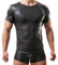 Crongless Herren Sexy T-Shirt,Lackleder Kurzarm Wetlook Top Unterhemd Fitness Latex Shirts Tank Top Slim Fit(M)