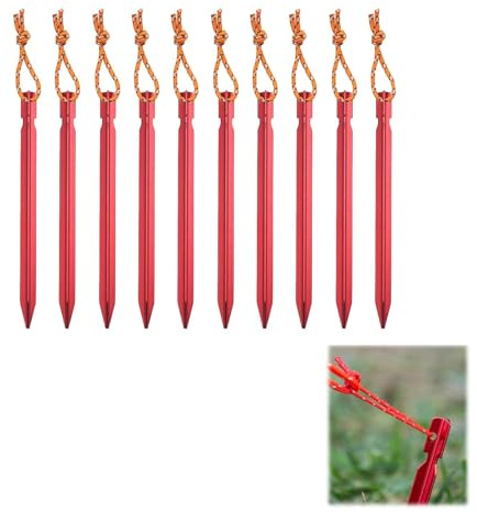 10 Stück Zeltheringe, Aluminium Legierung Zelt Stakes Pegs, Camping Heringe, für Garden, Wandern, Strand, Camping Und Bergsteigen, Rot