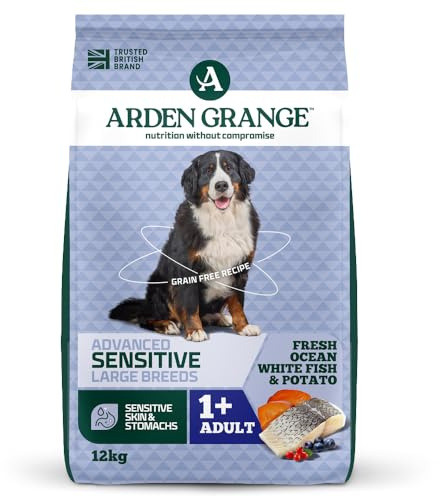 Arden Grange Sensitive Large Breed Ocean White Fish & Potato 12 kg - Hypoallergenic Grain Free Dog Food for Large Breeds with Prebiotics, Joint Support and Omega Fatty Acids - Made in England