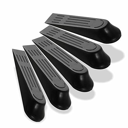Door Stop Heavy Duty Door Stoppers Furniture Wedges Plastic Door Jammer Anti Slip Doorstops for All Surfaces Offices Garage Work Shops Home Accessories Black 20cm X 6.8cm X 0.8cm (Pack of 5)