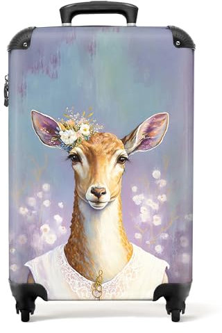 NoBoringSuitcases.com® Koffer Handgepäck Trolley Rollkoffer Kleine Reisekoffer mit 4 Rollen - Hirsche - Blumen - Gemälde - Porträt - Tiere - 55x35x20cm - Fotokoffer - Kabinenkoffer - Boardgepäck