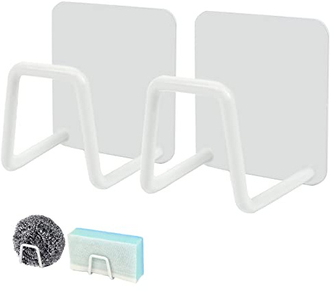 Telivava Schwammhalter für Küchenspüle (2 Pack), stark klebender Spülbecken-Schwammhalter, Halter aus Edelstahl SUS304 für Küchenzubehör – wasserdicht und schnelltrocknend (Weiß