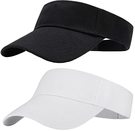Firtink 2 Pcs Visor Hat Sports Sun Visor Women Ponytail Baseball Cap Empty Top Sun Hat Adjustable Washed Solid Hat for Golf Cycling Fishing Tennis Running Visor Hats for Men Women Black