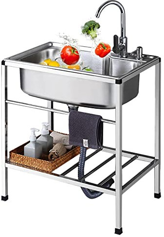 Lavandino da esterno acciaio inox Lavello cucina da esterno commerciale da appoggio Lavabo industriale in metallo per garage nel cortile della lavanderia