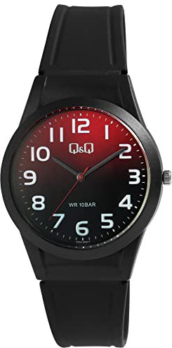Q&Q Unisex-Uhr Silikon Dornschließe 10 Bar Analog Quarz V25A-00XVY (schwarz rot)