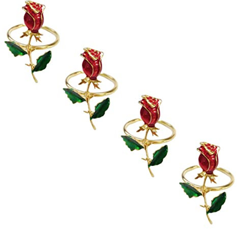 UPKOCH 4 Stück Rose Serviettenringe -servietten-Krawatte Emaille Serviettenringe Serviettenhalter Bauernserviettenringe Sekt Hochzeit Metall -Rose Bankett