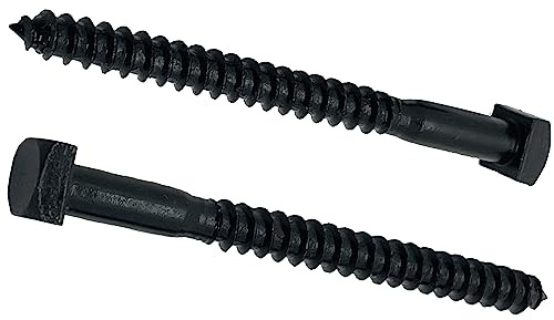 BRAUNY BOY HARDWARE - Vis à bois à tête carrée rustique de 0,6 cm x 7,6 cm – Boulons tire-fonds décoratifs carrés noirs antiques – Revêtement en oxyde noir – ¼ de x 7,6 cm – pour charnières, armoires