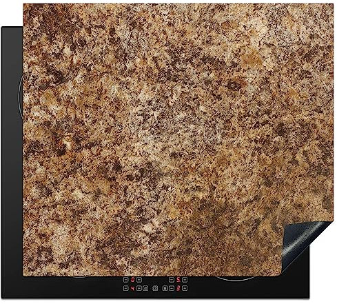KitchenYeah© Herdabdeckplatte Einteilig Küche Herdabdeckung Induktionsfeld Ceranfeld Herdabdeckplatten Vinyl Matte Aufrollbar Granit - Muster - Stein - Braun - Design - 60x52 cm