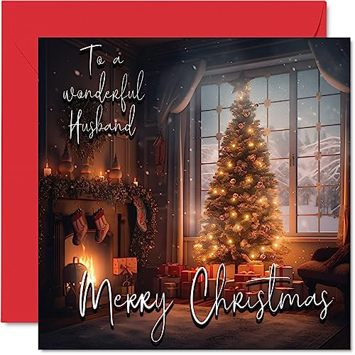 Traditionelle Weihnachtskarte für Ehemann – Frohe Weihnachten an den Ehemann – Happy Xmas Weihnachtskarte für Ihren Ehemann von der Ehefrau, 145 mm x 145 mm, einzelne saisonale Grußkarten, Geschenk