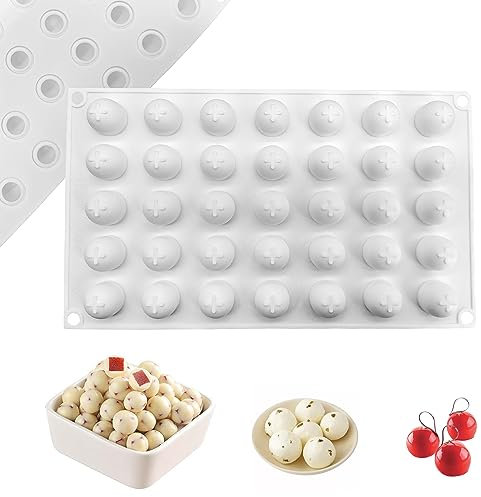 35 Cavidades 3D Moldes de Postre esféricos mousse cúpula silico Molde Semiesfera Chocolate Ø2.2 cm Premium Antiadherente Moldes para Bola de Chocolate, Pastel, Gelatina, Pudín, Mousse de Cúpula (1#)