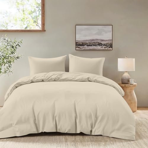 Dreamzie - Bettwäsche Set 200x200 cm mit 2 Kissenbezügen 80x80 cm Beige - Bettbezug 200x200 Erwachsene aus 100% Mikrofaser - Zertifiziert ohne Chemikalien (Oeko TEX)