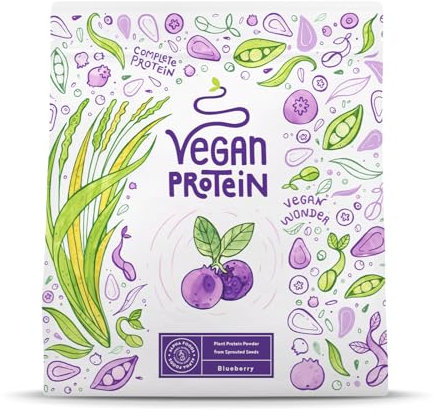 Proteine in Polvere Vegane | Gusto Mirtillo | 17g Proteine Vegetali Isolate di Pisello, Riso e Girasole | Massa Muscolare | 600g Vegan Protein Powder | Alpha Foods