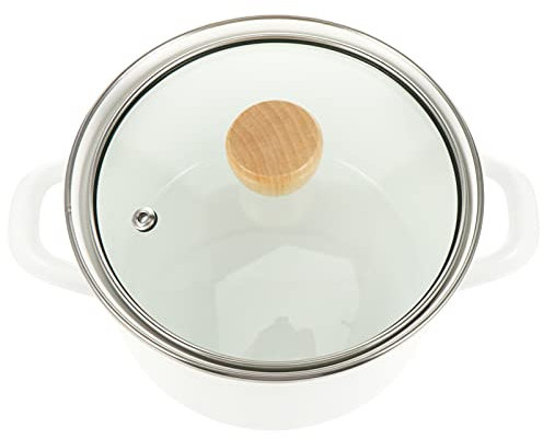 SaifFe Stainless Steel Soup Pot Enamel Stockpot with Glass Lid Double Ears Nonstick Saucepans Pans Steamer Pot Boiler Pot Kitchen Cookware White Saucepan