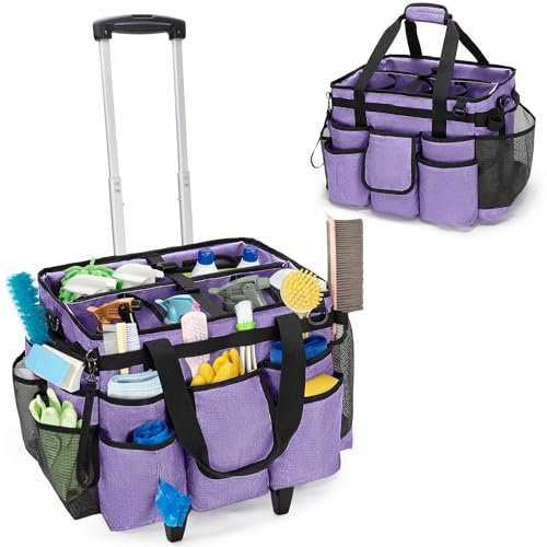 LoDrid Carrito de Limpieza rodante con Carrito Desmontable, Carrito de Limpieza portátil con Ruedas para Suministros de Limpieza, Bolsa de Limpieza Profesional con Correa para el Hombro para amas de