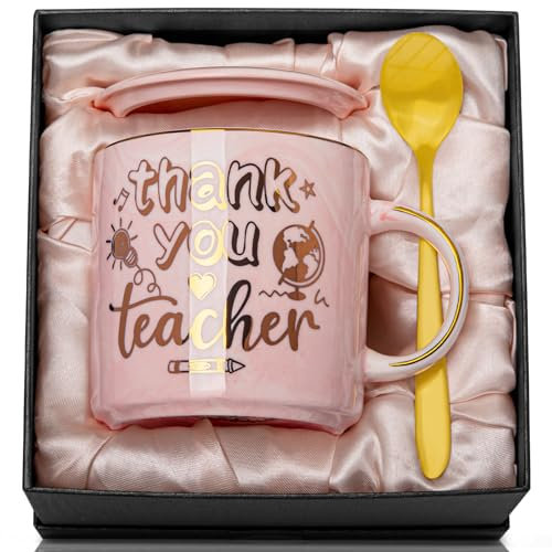 Teacher Gifts - Teacher Appreciation Gifts for Women - Thank You Gift for End of Year, Back to School, Birthday, First-Day, 14oz Pink Marble Coffee Mug with Luxury Presentation Box