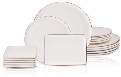Karaca Santo Gold Tafelservice für 6 Personen – 18-teiliges Geschirrset mit Tellern und Schalen Set, New Generation Bone, rundes Geschirrset & Weißgold-Geschirrset