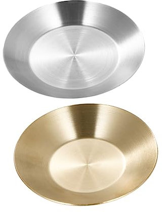 IMIKEYA 2pcs Seasoning Dish Round Serving Tray Round Serving Platter Cutlery Tray Utensil Tray Fondue Plates Serving Tray Round Trays Side Dish Bowls Stainless Steel Snack Round Tray