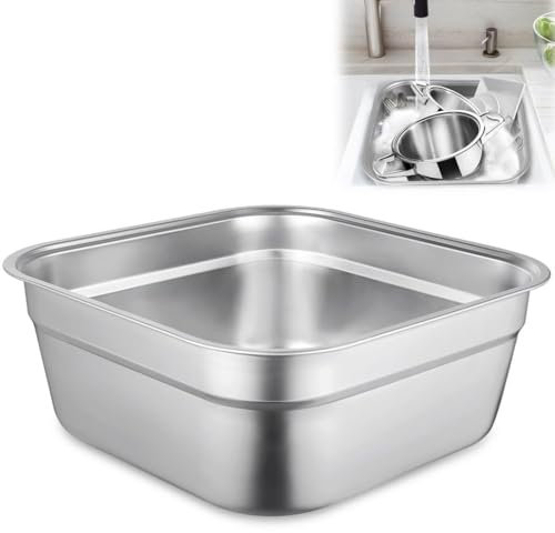 BOSREROY Large Kitchen Sink Dish Tub, Durable Stainless Steel Vegetable Wash Basin, Multi-Purpose Square Container, Home Use Dishpan