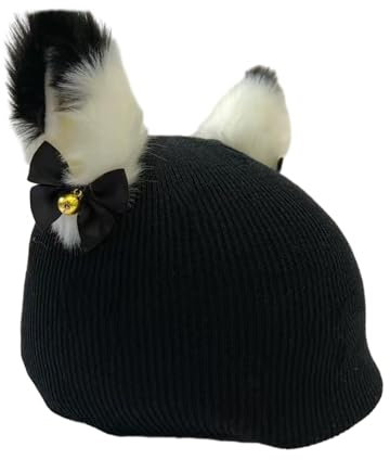 Dualoai Schnee Skihelm Überzug, Strickmütze, Outdoor Sport, Snowboard, Skaten, Weich, Warm, Lustig, Elastisch, Skihelm Dekor, Beanie, Schwarzes kätzchen