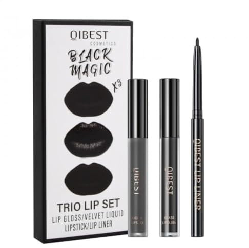 Schwarz Matt Flüssiger Lippenstift, Lipliner, Lipgloss Trio Lippen Set Wasserdichte Lang Anhaltende Feuchtigkeitsspendende, Samtige Lippenstifte für Frauen