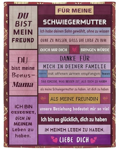 An Meinen Schwiegermutter Decke, Geschenke für Schwiegermama am Muttertag Geburtstag Erntedankfest Weihnachten, Super Weiche Nachricht Kuscheldecke mit Warmen Brief, 125 x 150 cm