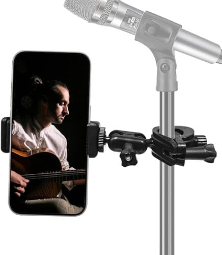 Phone Holder for Mic Stand Clamp for Music Microphone Stand Smartphone Mount Multi Angle 360° Swivel