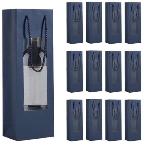 Lot de 12 Sacs à Bouteilles de vin avec fenêtre Ouverte, Sac Cadeau avec poignée pour Bouteilles, organiseurs de vin en Kraft pour Mariage, Sacs Cadeaux pour Bouteilles de fête
