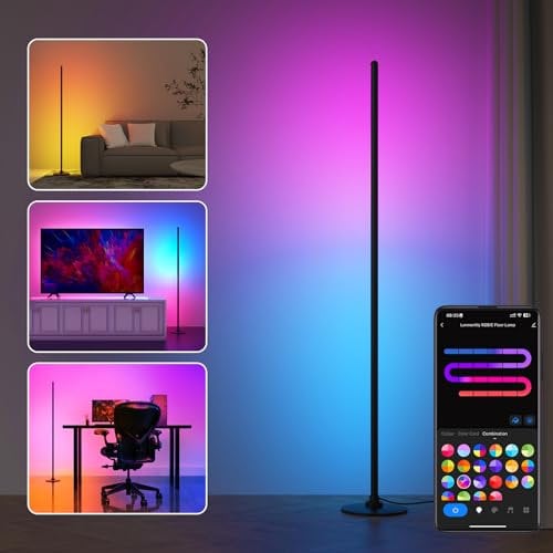 Lanmonlily RGBICW Lampadaire LED, WiFi Lampadaire sur Pied Fonctionne avec Alexa, Google Assistant, Musique Sync,16 Millions Couleurs et 68 Modes, Lampe d'Ambiance Moderne pour Salon