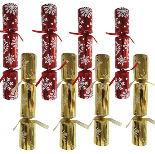Wogueish 8 Pcs Weihnachten No-snap Party Tisch Favors, Golden Red Weihnachten Themed Holiday Supplies mit Party Hut, kleines Geschenk im Inneren für Kinder Erwachsene Weihnachten Geschenk