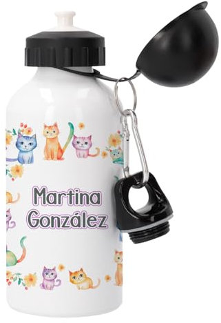 Kembilove Botella agua - Termo bebe - Cantimplora infantil personalizada - botella agua niños para la vuelta al cole - Regalos niños - Botella personalizada 500 ML - Gatitos
