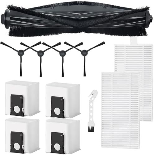 KiimSin Accessori di ricambio per Eureka J20, per Midea W20 W20 Pro Robot Aspirapolvere Accessori, Spazzola Principale + 4 Sacchetti Antipolvere + 4 Spazzole Laterali + 2 Filtri + Spazzola