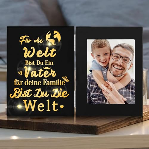 SUOPDH Geschenke für Papa - Personalisiert Bilderrahmen LED Papa Geschenk - Geburtstagsgeschenk für Papa - Besten Papa Geschenk zum Weihnachten, Geburtstag, Vatertag - Vater Geschenk Fotolampe