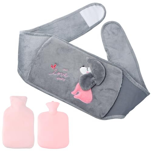 Amexo Botella de Agua Caliente Cubierta Bolsa de Agua Caliente de Goma con Cubierta de Cintura Suave Bolsa de Calor 3 In 1 Duradera para Cuello Hombro Espalda Cintura Cálida (Perro)