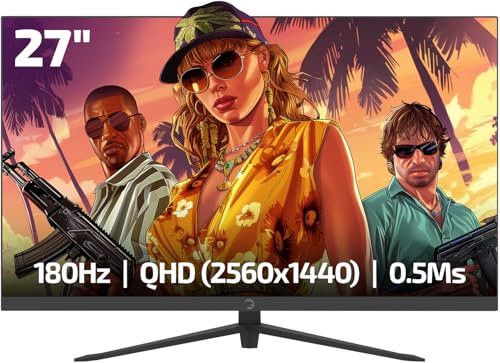 GAMEPOWER Sonic T80 27 Zoll Gaming Monitor, 180Hz Bildschirm, QHD 1440p 2K, Fast IPS Flat Display 0.5ms Reaktionszeit, FreeSync und G-Sync 126% sRGB, mit Eingebaute Dual Lautsprecher