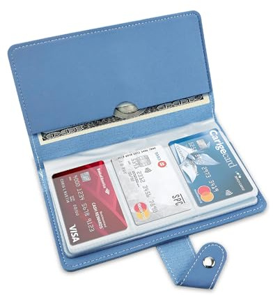 GAUENEEN Credit Card Holder, Leather Business Card Organizer with 96 Card Slots, Professional Card Book Case for Cards and Important Documents to Prevent Loss or Damage (Blue)