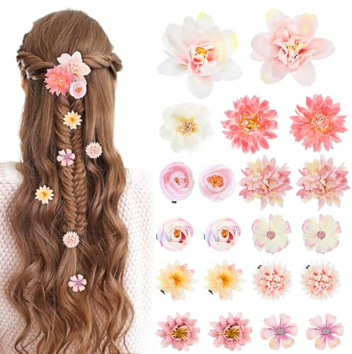 21 Stück Haarspange Blume, Blumen Haarspange Hawaii Haarklammer Flower Boho Stil Flower Hair Clip Mehrfarbig Hibiskus Haarklammer Rose Blumenhaarspange Haarspangen Blumen für Hochzeit Strandparty