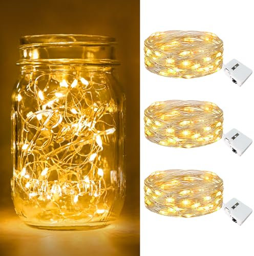 btfarm Lot de 3 Mini Guirlande LED à Pile, 2M 20LED 3 Modes Pile, IP65 Étanche Petite Guirlande Lumineuse Led Interieur Décoration pour Jardin, Chambre, Mariage, Fête, Noël, Blanc Chaud