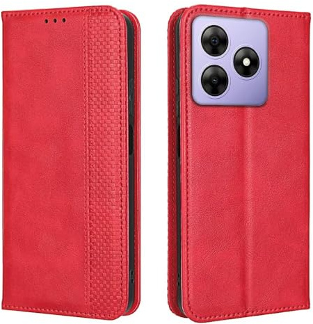 EASSGU Custodia per Smartphone, Compatible with Blackview Wave 8C / Wave 8 (6.56 Inches) Pelle PU Flip Folio Cover con Interruttore Magnetico, [3 Slot Schede] [1 Portafoglio] Case - Rosso