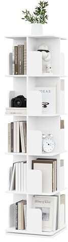 EUGAD drehbares Bücherregal, offener Bücherschrank mit 5 Ebenen, 360° Drehregal Standregal, drehbares Regal Bücher, 40x155x40 cm, Weiß