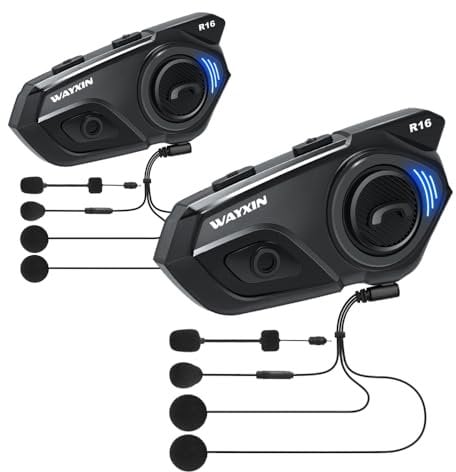 WAYXIN R16 Motorrad Bluetooth Headset –motorradhelm -Intercom mit Dual-Chip, Multi-Audio,IP67 wasserdicht, Musik teilen & FM-Radio, für 6 Personen-Gruppe – Kompatibel mit Anderen Marken(2pc