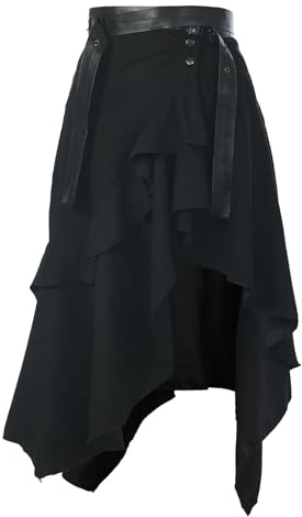 BPURB Falda Victoriana Steampunk para Mujer, Disfraz de Pirata, asimétrica, con Volantes, Cintura Alta, Falda Acampanada con cinturón