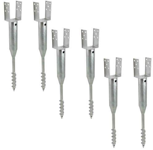 TRUTZHOLM 6x U-Profil Bodenhülse zum Einschrauben feuerverzinkt für Vierkanthölzer von 70 bis 100 mm Einschraubbodenhülse Pfostenträger Einschraubhülse Zaunbau (10x10 cm)